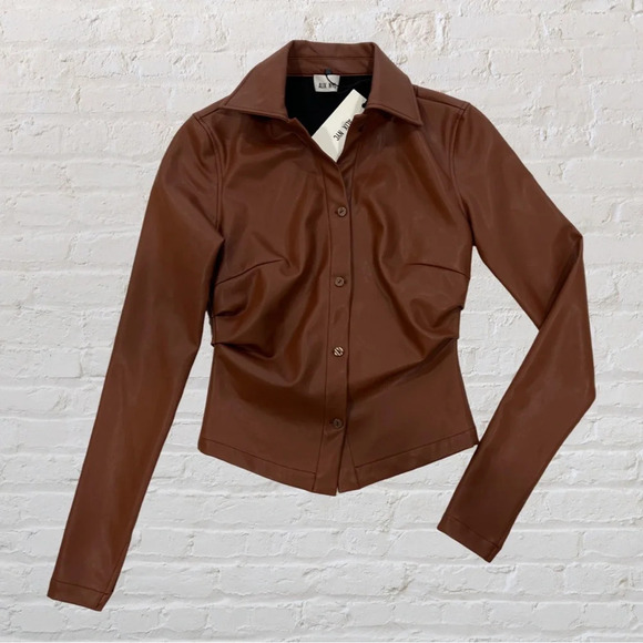 ALIX NYC Gavin Faux Leather Buttondown Top in Cinnamon Size XS Retail $245 - Picture 6 of 11